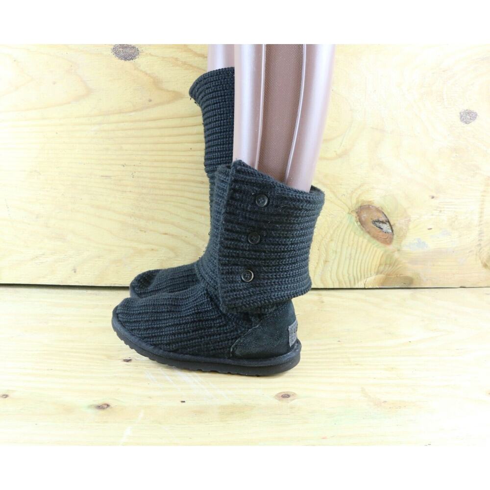 UGG Boots Womens 6 Australia Black Classic Cardy Knit Tall Sweater Shoes